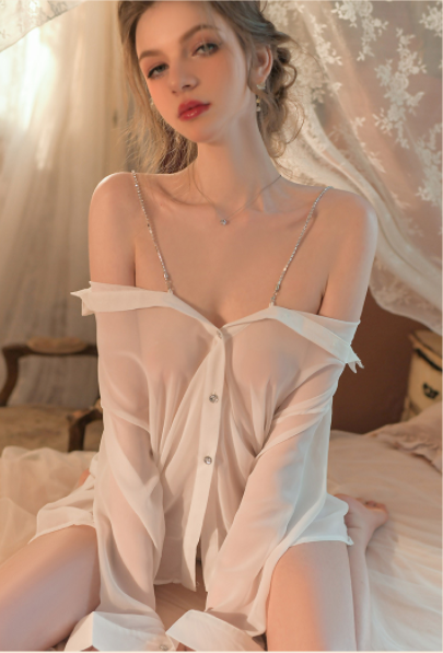 D-8476 Tiktok same style Tempting Night Sexy Transparent Strap Sleepwear Shirt