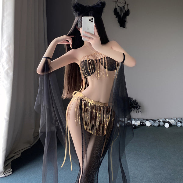 MY-9971   Desert dancer fringe sequin slit dress